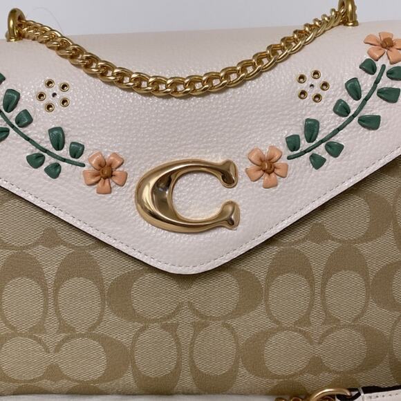 💃New Coach Tammie Shoulder Bag Signature Canvas Floral Whipstitch - Picture 7 of 11